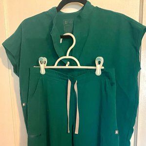 Figs Hunter Green Scrubs Set- Rafaela top and Skinny scrub pants
